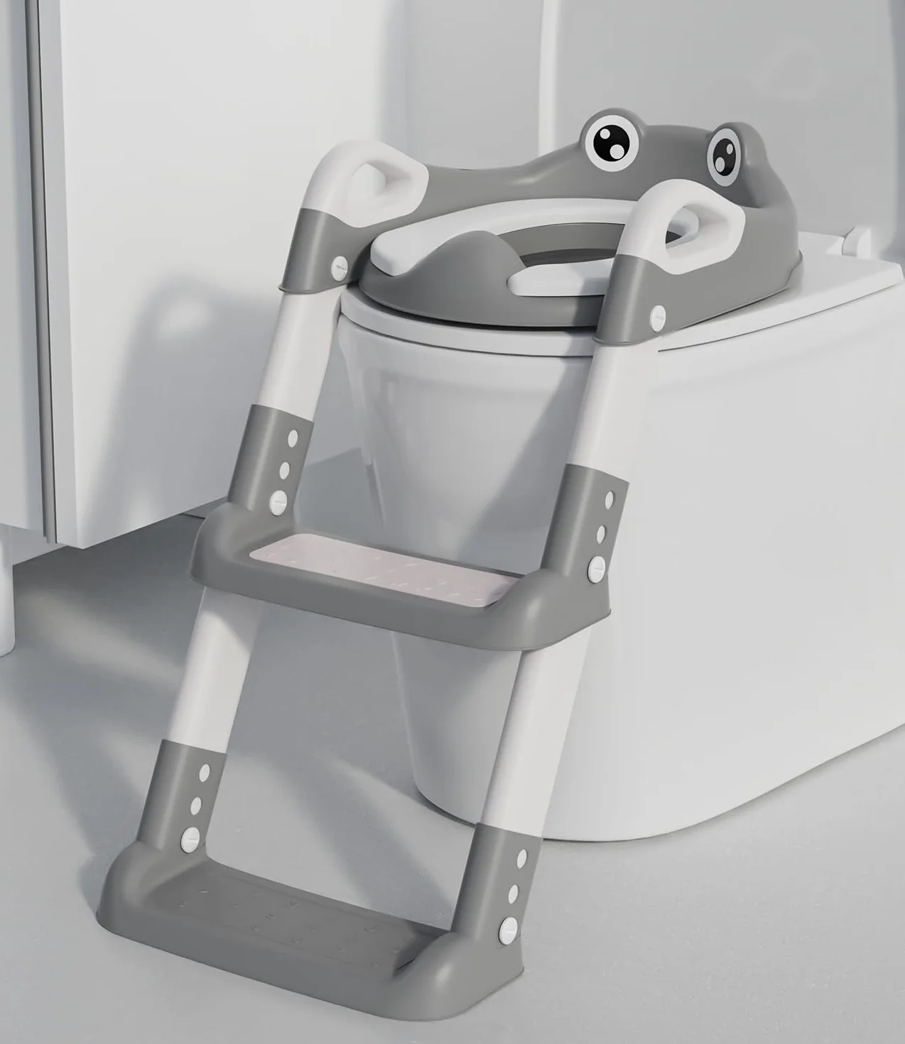 Adaptador WC Niños con Escalera, Reductor WC Niños con PU Cojín Acolchado, Adaptador Baño para Niños, Ajustable y Plegable, Antideslizante Adaptador Vater para Niños