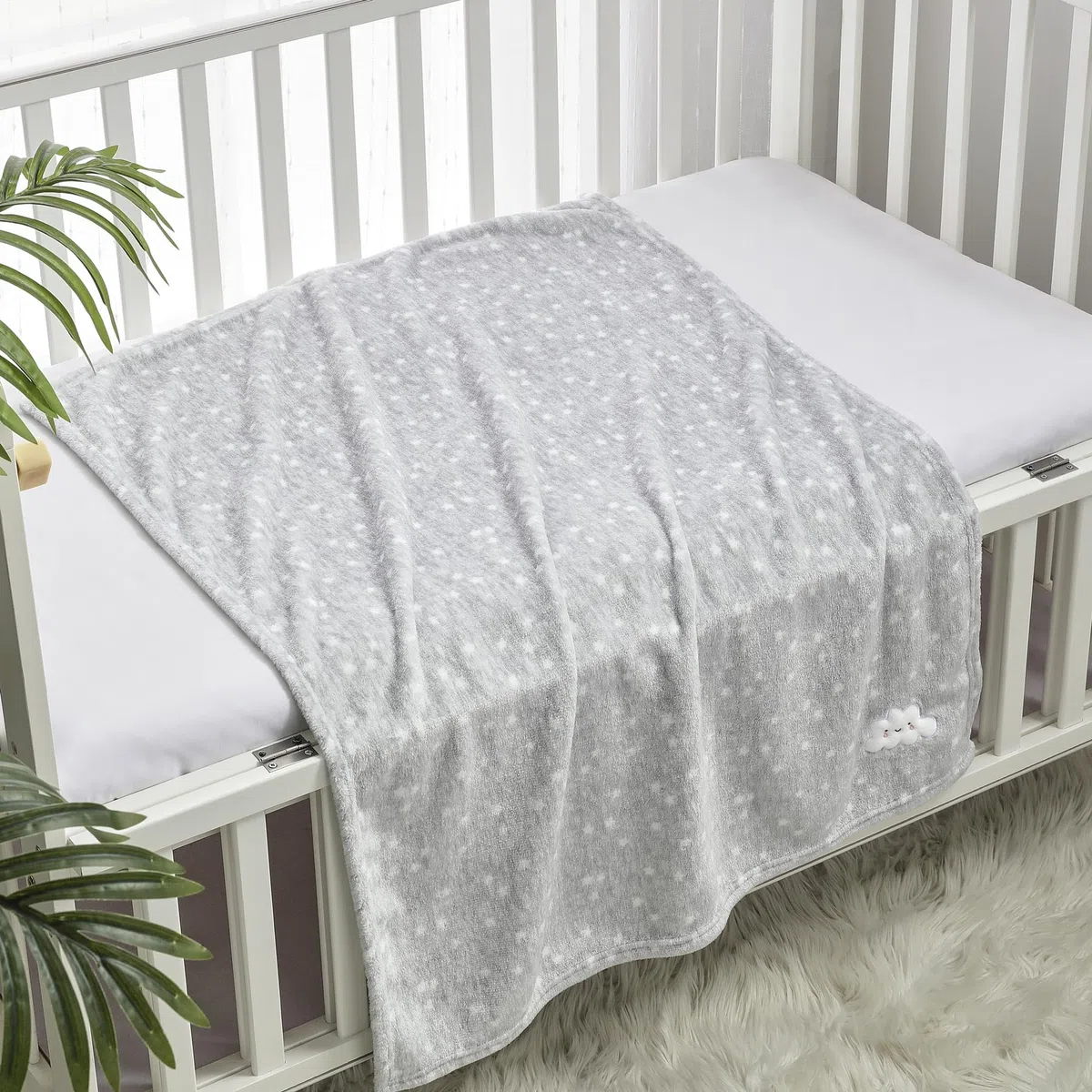 CREVENT 2 mantas de bebé de 30''X40'', lindas, acogedoras, esponjosas y cálidas para bebés y niños pequeños, ropa de cama para cuna, cot, cochecito - Nube Gris + Corazón Rosa de Punto