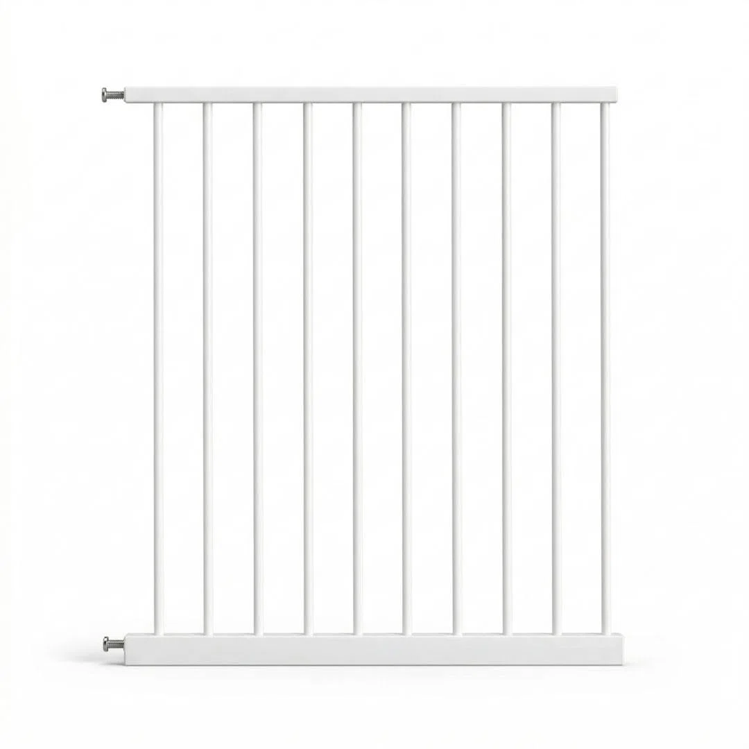 Barrera de Seguridad para Niños y Mascotas, 75-84cm, Instalación Sin Tornillos, Sistema de Cierre Automático, Giro Bidireccional, para Puertas, Pasillos y Escaleras (Blanco, Extensión 80cm)