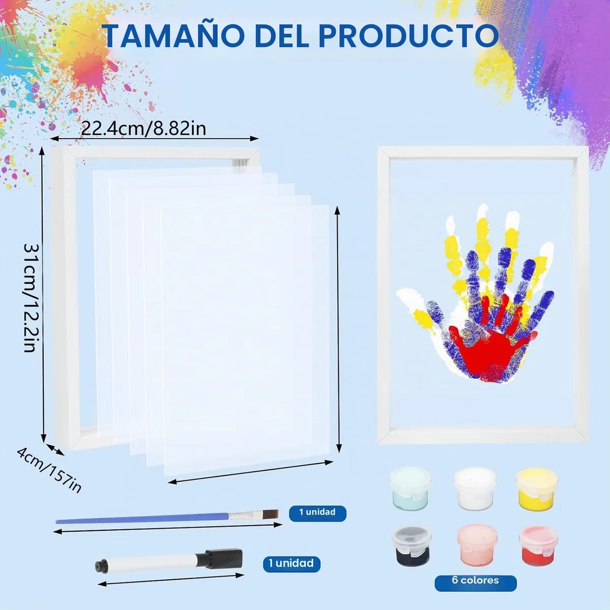 Auauraintt 4 piezasKit de Huellas de Manos Familiares,Marco de fotos de recuerdo para recién nacidos, marco artesanal de madera, decoración del hogar, regalo para nuevos y futuros padres