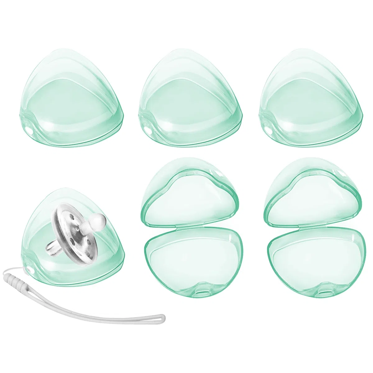 Nisxabebe Estuche para chupete, paquete de 6 fundas para chupete sin BPA con cordón para bolsa de pañales, caja de contenedor para chupete para bebé, accesorios esenciales para chupetes, fácil de