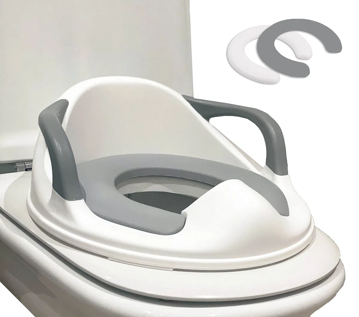Babify Reductor WC para niños - Adaptador para Inodoro - De 1 a 8 Años - 2 Cojínes Antideslizante Incluidos - Facil Limpieza - Color Blanco/Gris