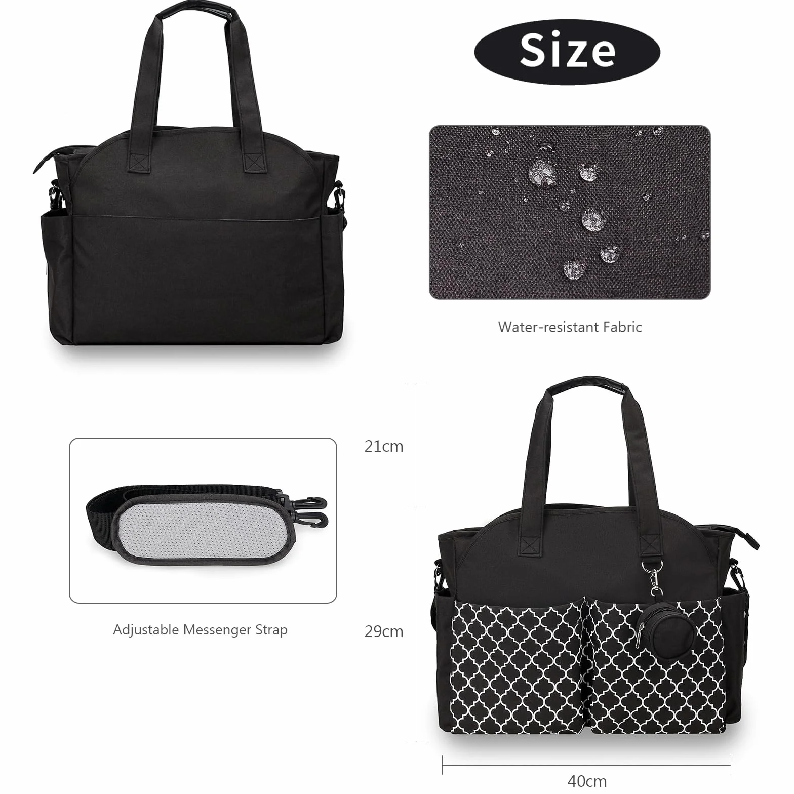 Bolso Cambiador Bebe, Pañaleras Gran Capacidad con Bolsa de Chupete para Bebés, Gran Bolso de Viaje, Bolsa Hospitalaria Multifunción para Maternidad (Negro)