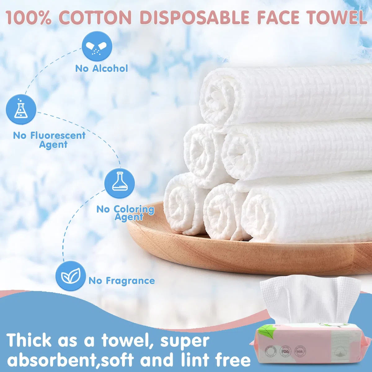Toallitas secas 100% algodón estadounidense, suaves para maquillaje y piel sensible (paquete de 3, 180 unidades)
