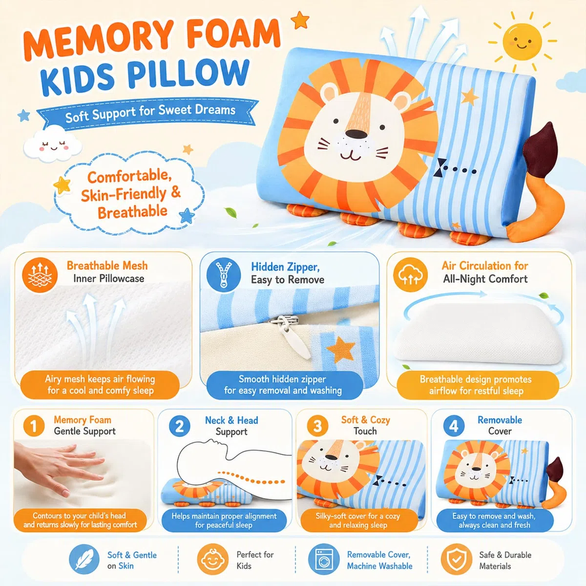 Almohada para Niños 44 x 27 cm Almohada Infantil con Funda Cojín Suave para Habitaciones