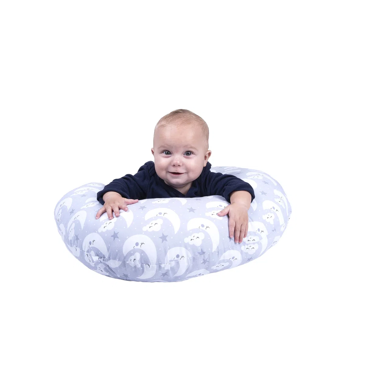 Cojin Lactancia Bebe. Cojín Bebé Embarazada con Funda Desenfundable y Lavable. Multiusos Maternidad. (1, Gris_Lunas, Normal)