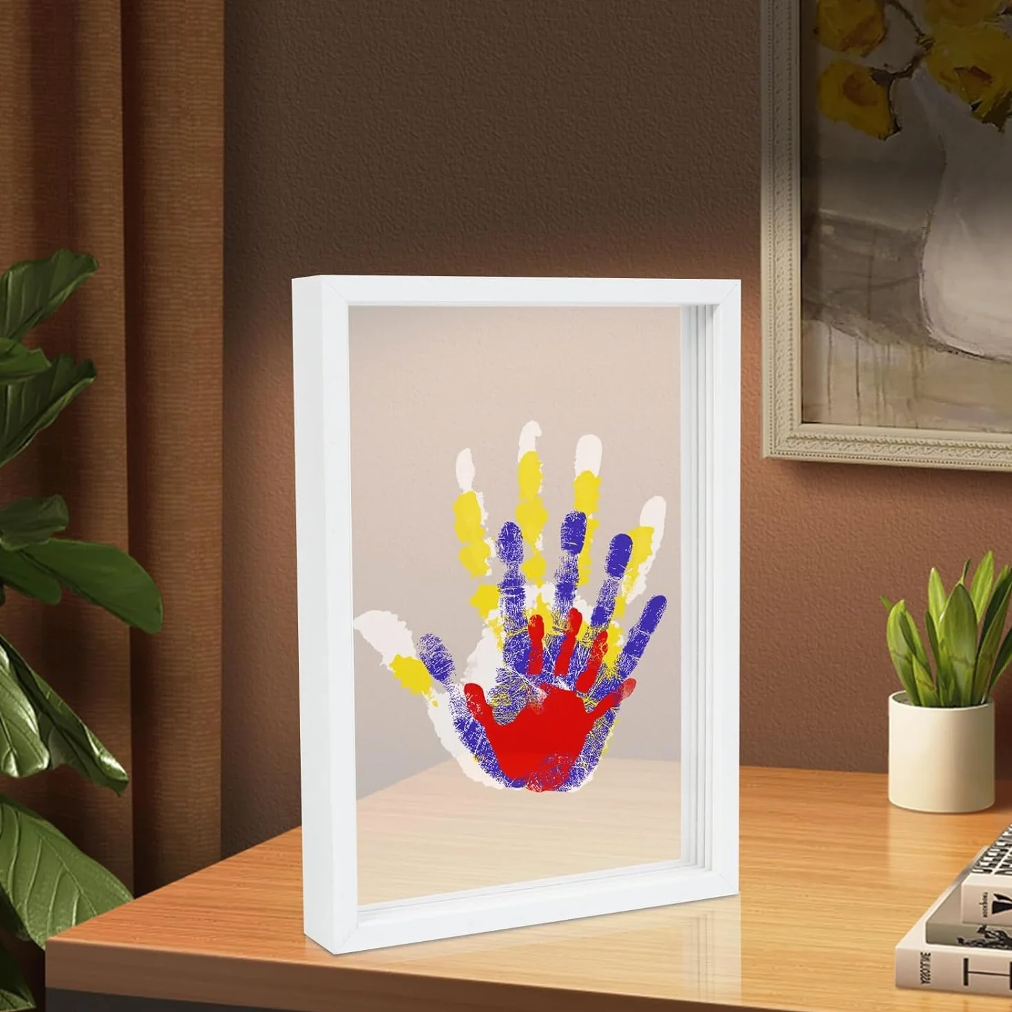 Auauraintt 4 piezasKit de Huellas de Manos Familiares,Marco de fotos de recuerdo para recién nacidos, marco artesanal de madera, decoración del hogar, regalo para nuevos y futuros padres