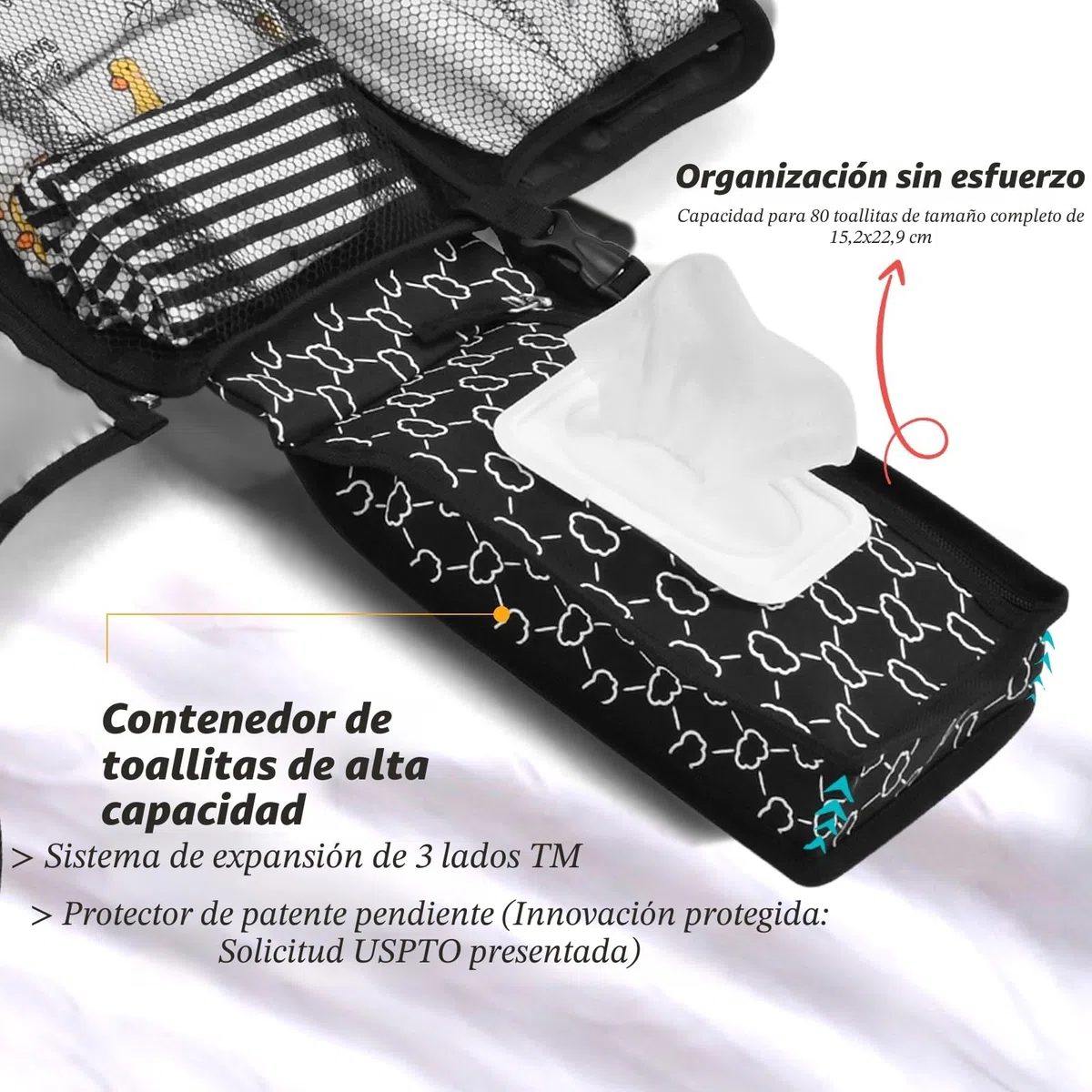 Cambiador portátil bebé - Cambiador viaje bebé con bolsillo para toallitas y cojín para la cabeza, impermeable, extraíble - Regalo ideal para recién nacido（Negro）