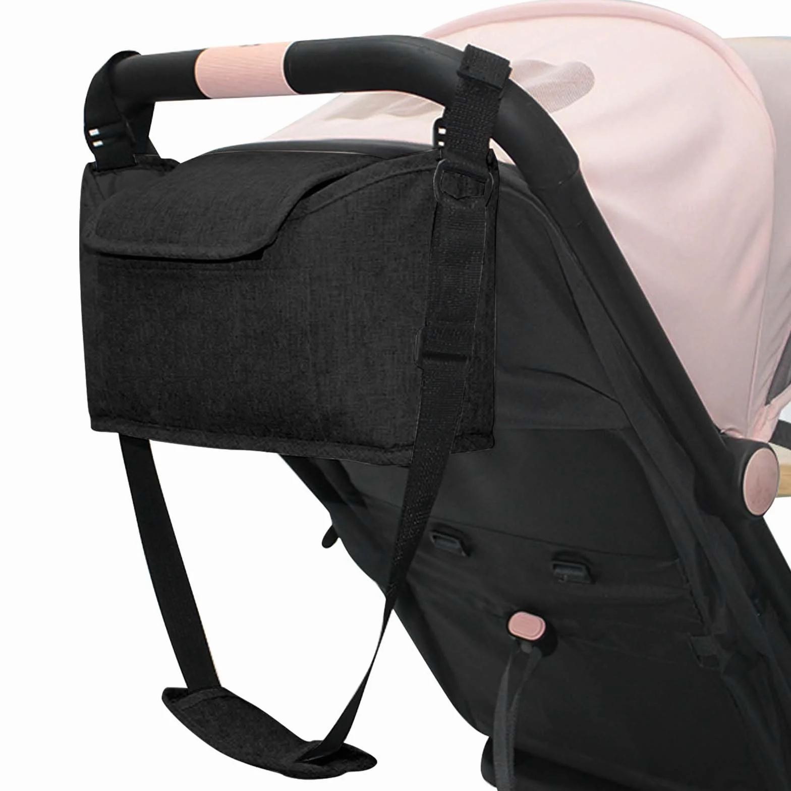 Universal Bolsa Organizadora Para Cochecito, Bolso Carro Bebé con Portavasos Aislado y Correa Para el Hombro, Gran Espacio, Bolsa Organizadora de Cochecitos, Bebé Bolsa de Almacenamiento (Negro)