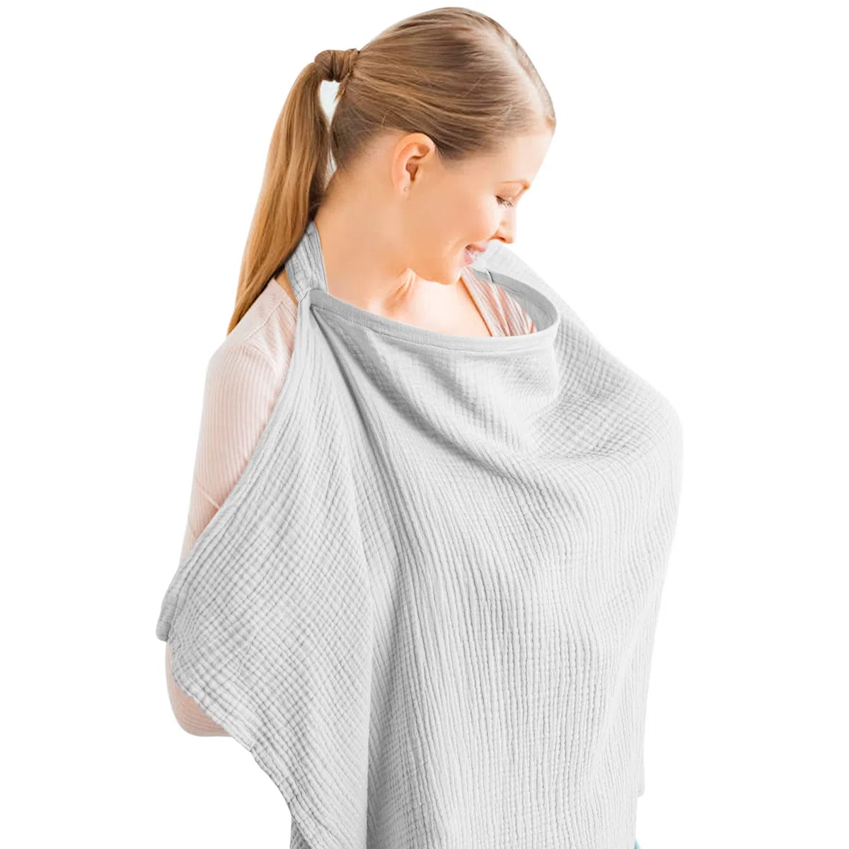 Konssy Funda de muselina para lactancia materna, transpirable, 100% algodón, con aro rígido para delantal de lactancia, toldo multiusos para asiento de coche (Gris)