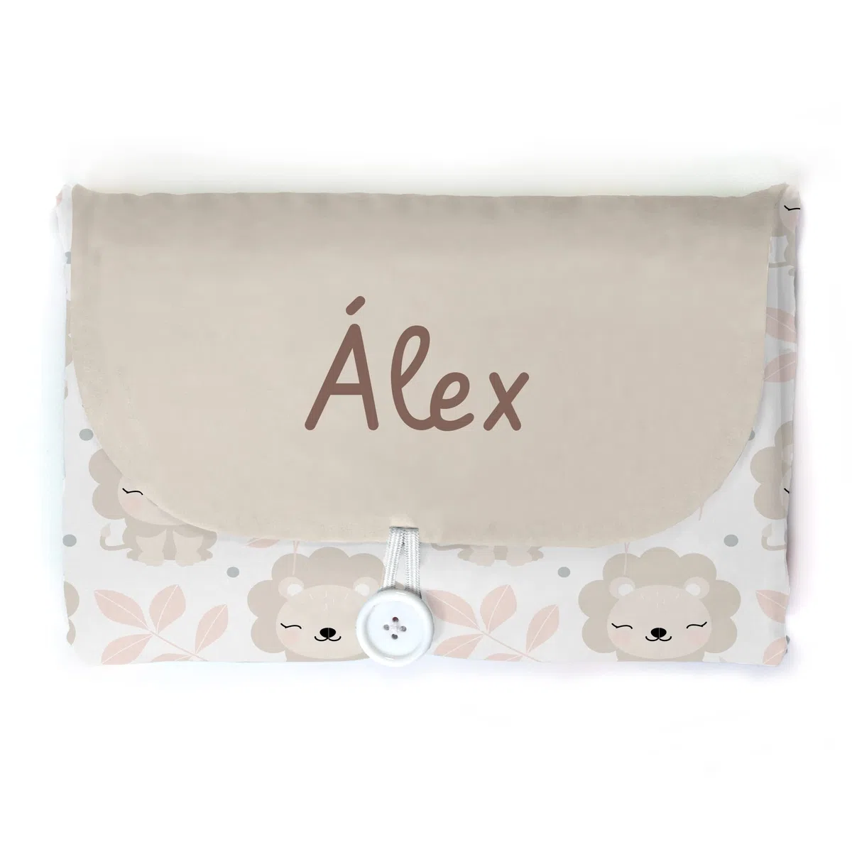 Cambiador Impermeable Portatil para Bebe Personalizado con su Nombre.Varios modelos.Regalo recien nacido. (leon)