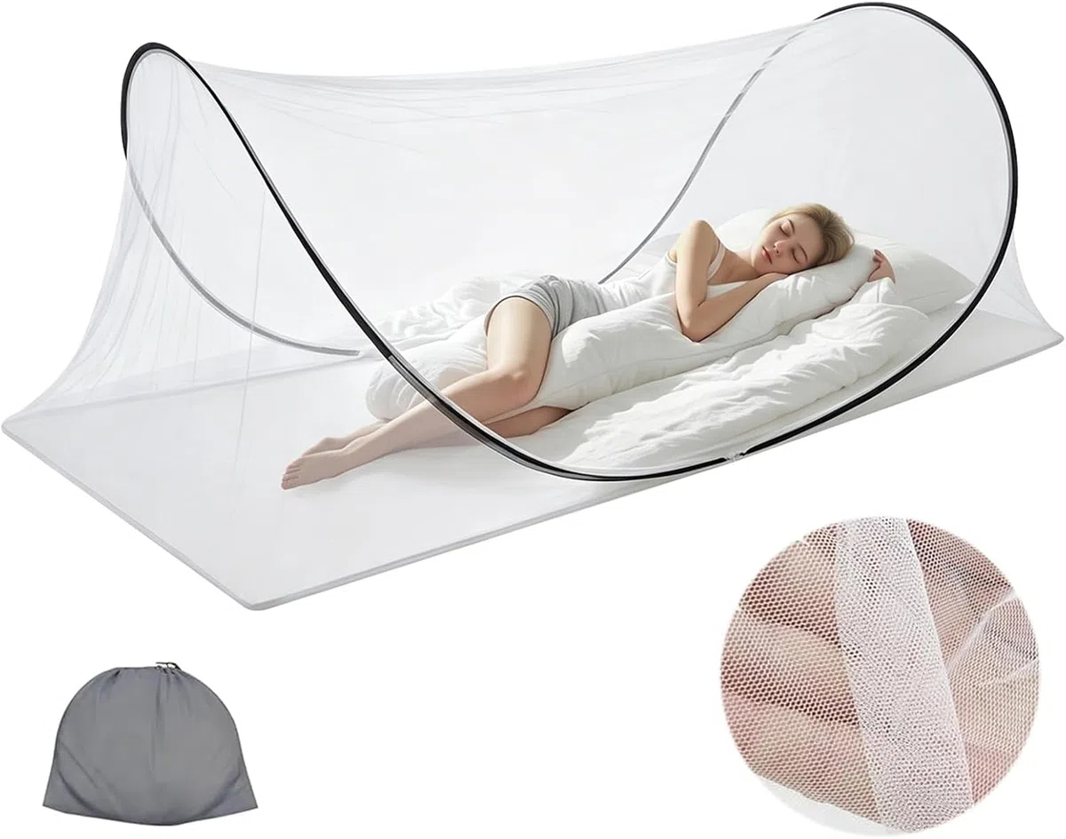 Mosquitera Plegable, Mosquitera para Cama Pop Up Portátil No Requiere Instalación Mosquitera Cama Ultraligera para Viaje con Cremallera para Camping, Familiar, Dormitorio