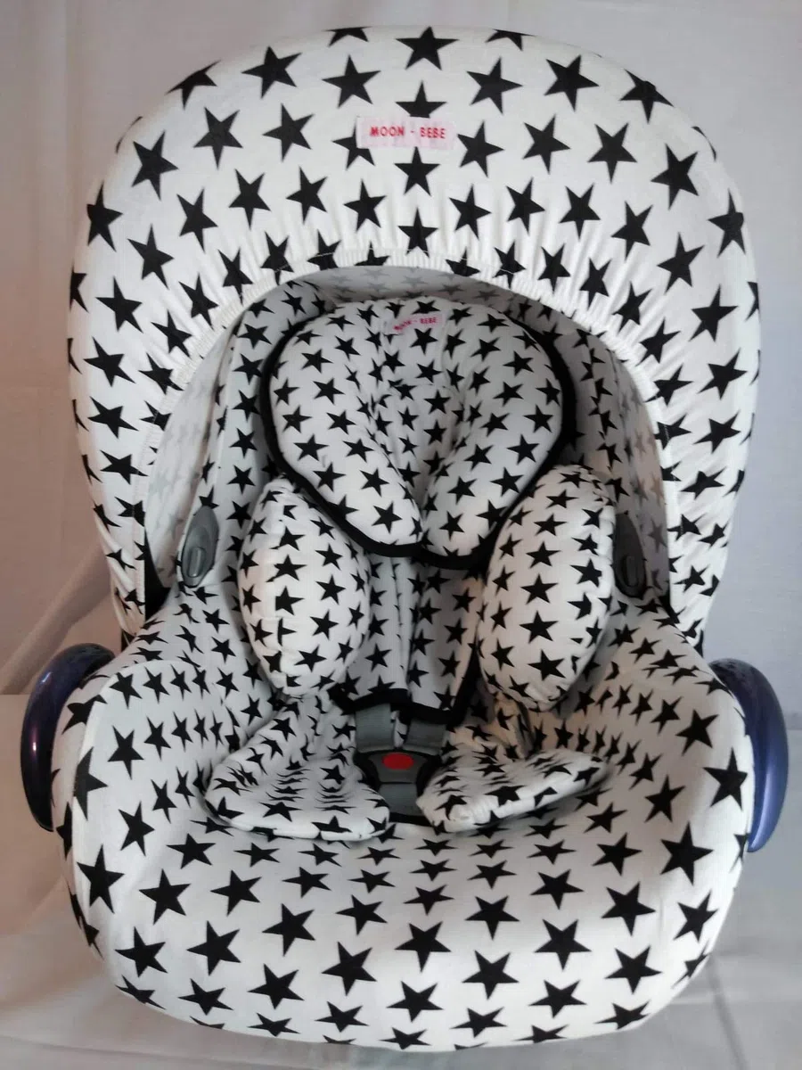moon-bebe Reductor Universal MaxiCosi, Silla de Coche y de Paseo(blanco con estrellas negras)