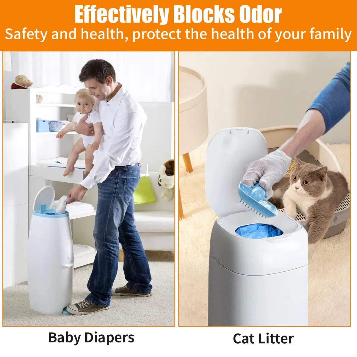 10 Recambios Cubo Pañales Bebé, Bolsas Pañal Longitud Extendida 4,5 M, Bolsa Plástico Contra Olores Desechables, Reposición Contenedor Pañalito para Papeleras Compresa Infantil Todos,Cubos Arena Gatos