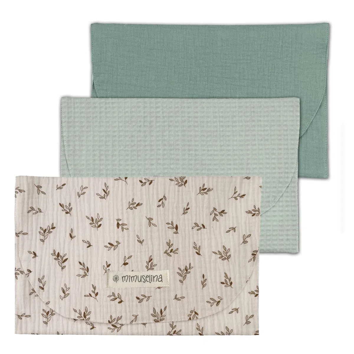 MIMUSELINA - 3X Bolsa Impermeable Bebe Guarderia para Muda | Bolsa Pañales y Toallitas Bebe | Organizador Ropa Bebe | Tela Impermeable (Waffle Mint/B. Mint/Ecru)