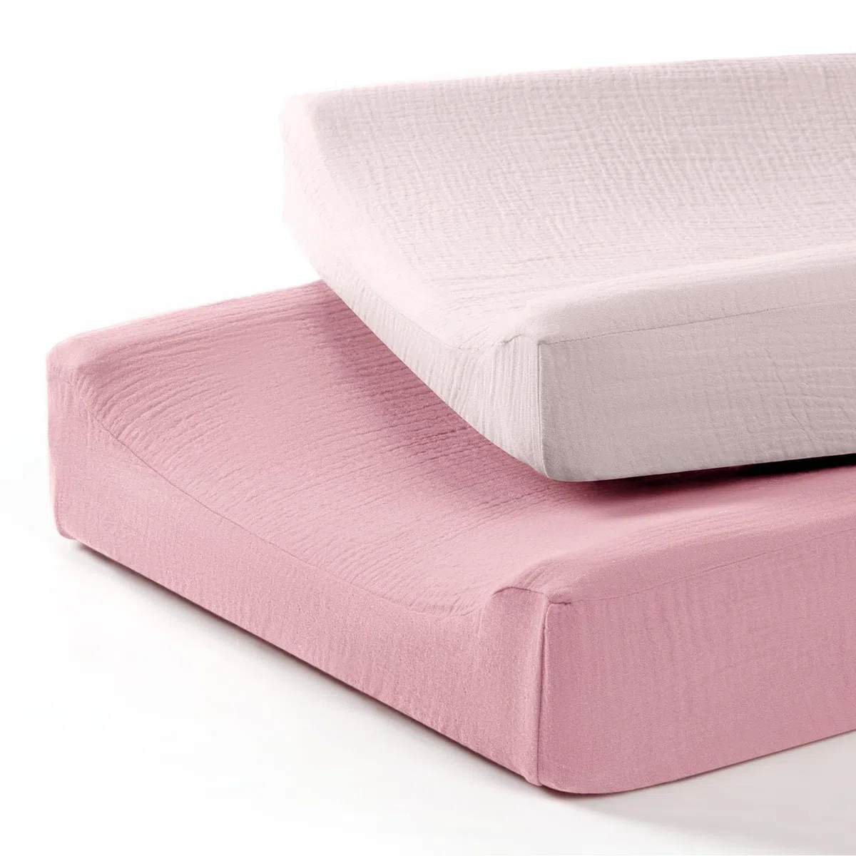Funda de cambiador suave y transpirable de color sólido, 2 piezas de sábanas para cambiador de bebé (rosa claro)