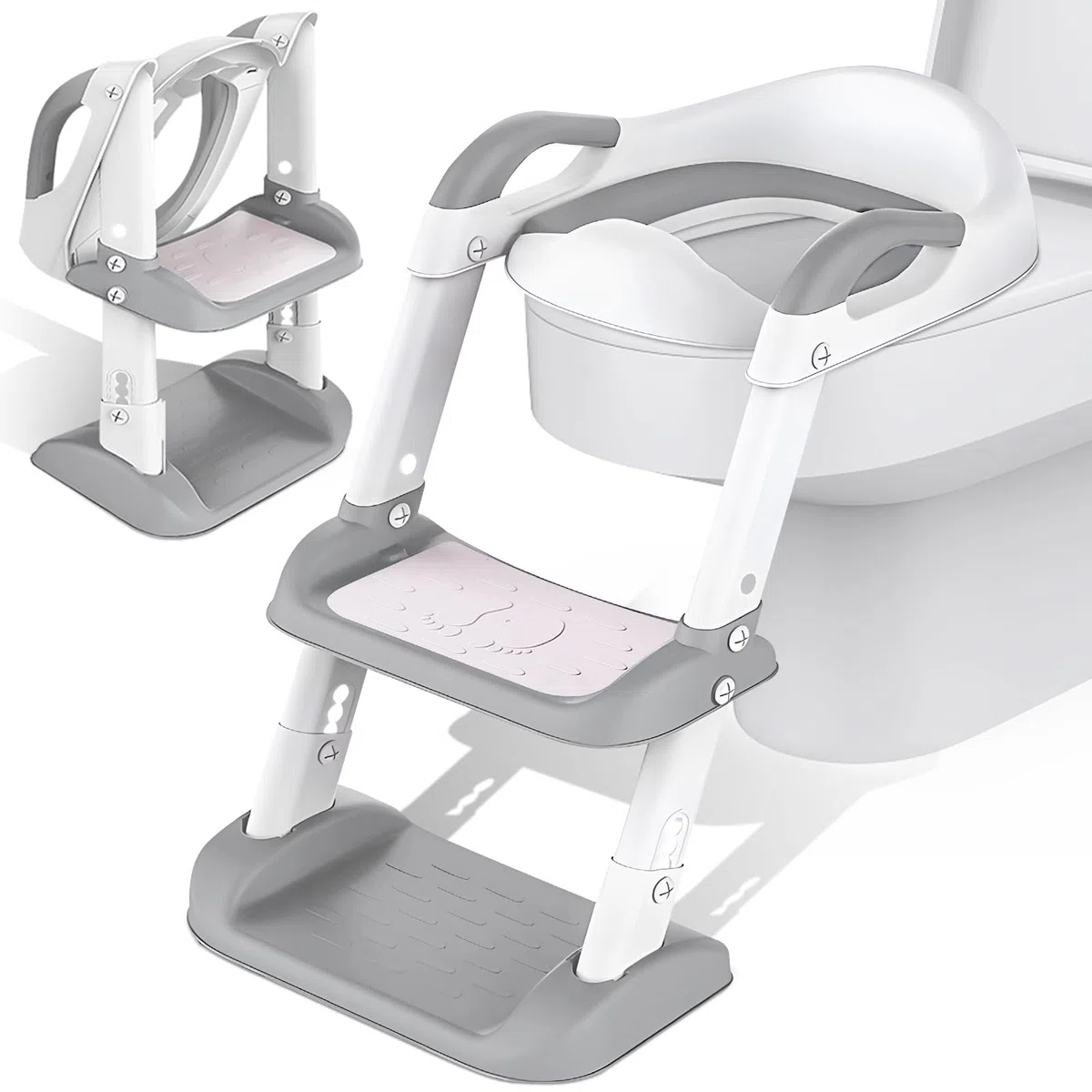 Adaptador Reductor WC Niños, Adaptador WC Bebe Niños con Escalera, Antideslizante, Plegable con PU Cojín, Portatil Orinal Asiento Baño Inodor para Inodoros en Forma