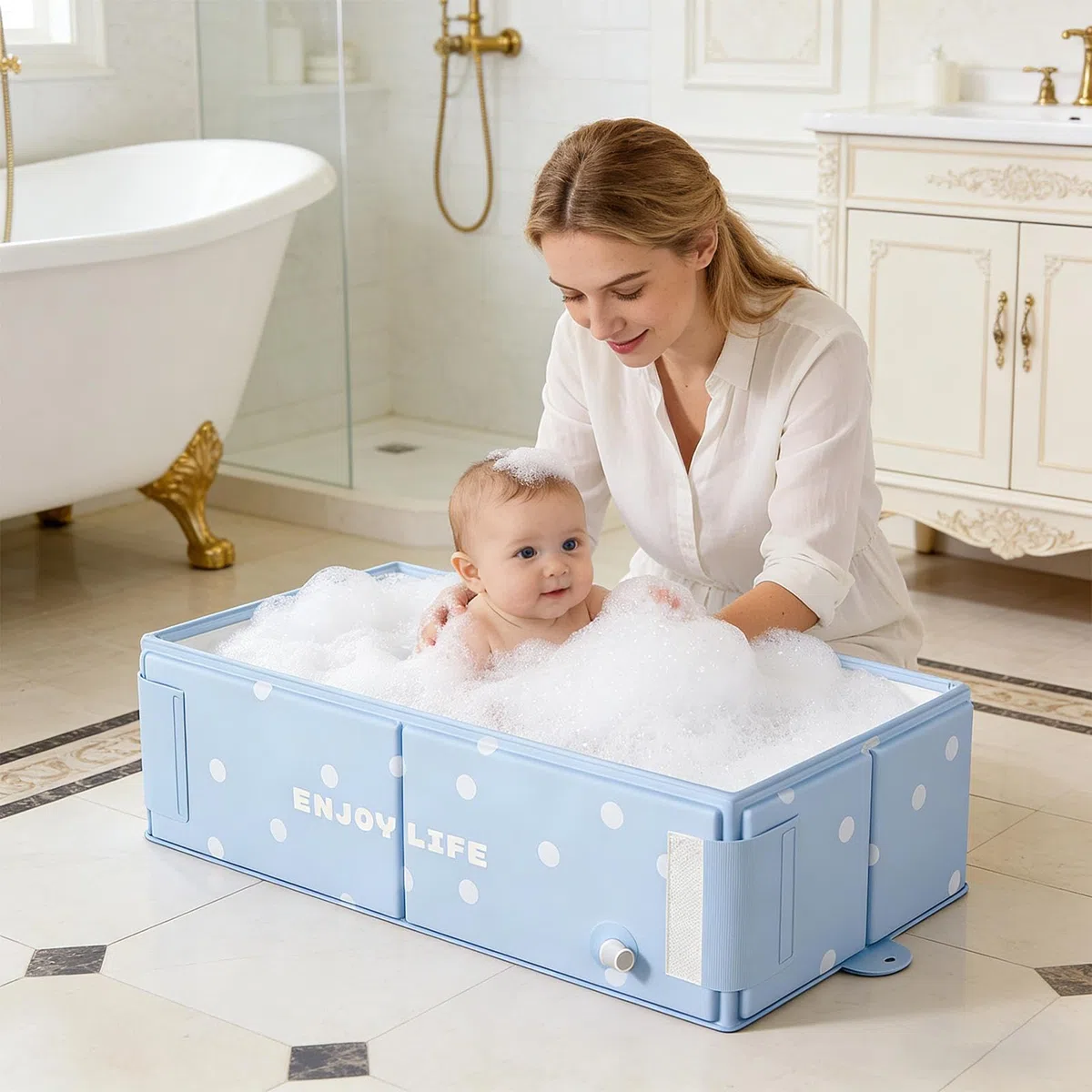 Bañera Infantil - Lavabo de Baño | Bañera Plegable para Bebé para Ducha y Camping, Plato de Ducha sin Montaje para Niños 0-8 Años, Bañeřa de Viaje Portátil Playa Hotel Exterior Estable 1-Ud