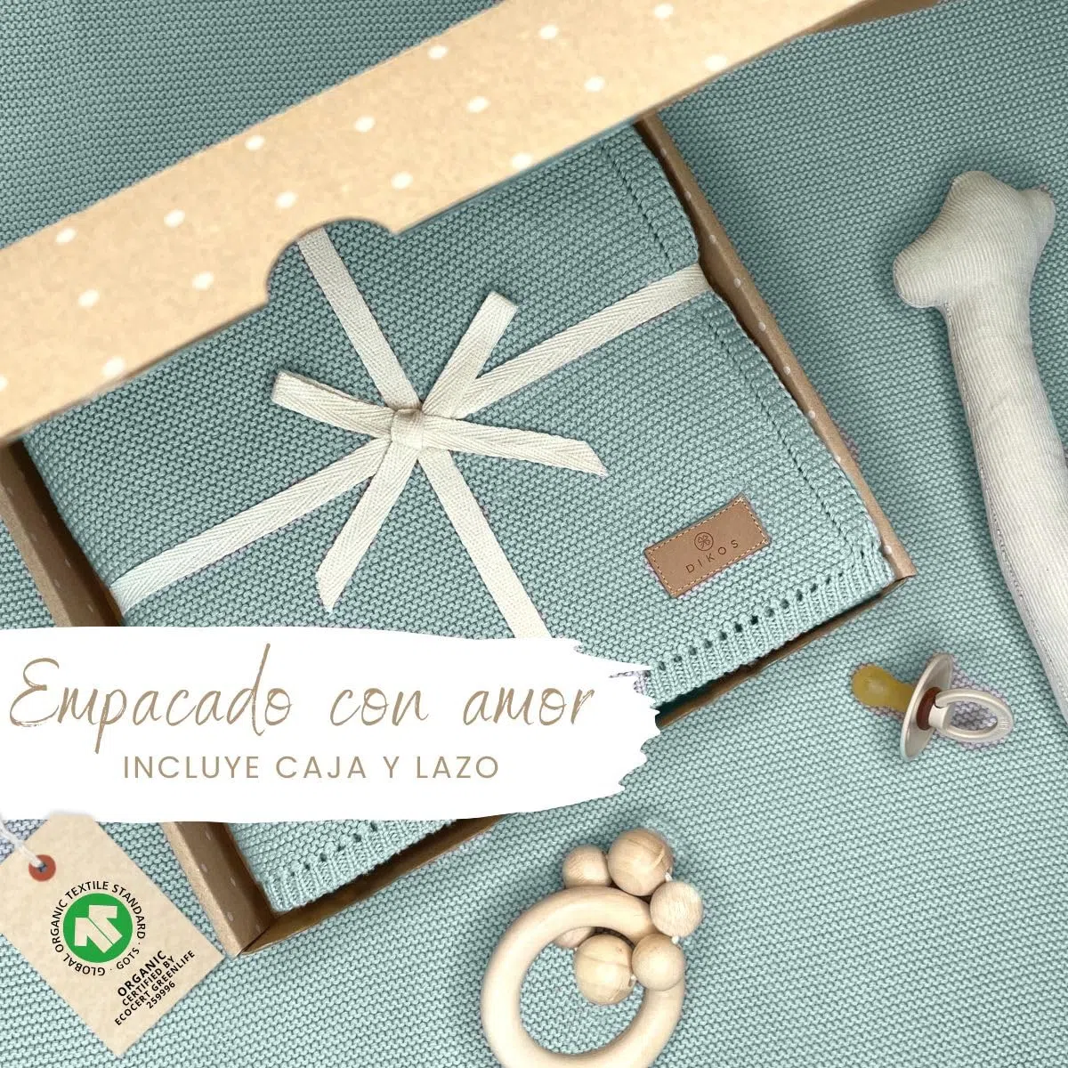 DIKOS Manta Bebé 100% algodón orgánico Gots | Mantita Bebé Necién Nacido | Manta de Punto para Niño y Niña | Accesorios para Bebes | Arrullo Bebe Recien Nacido Regalos Canastilla (Menta)