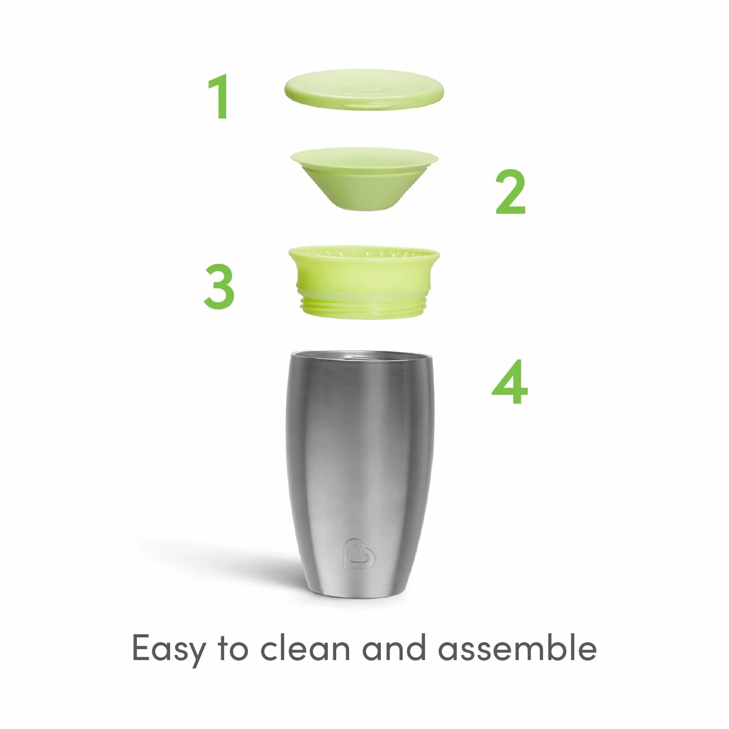 Munchkin Taza Stainless Steel Miracle 360 para Niños Pequeños, Taza para Bebé y Niño Pequeño Libre de BPA, Optimo para el Destete, Tazas a Prueba de Fugas para Niños, 12+ Meses, 10oz/296ml, Verde