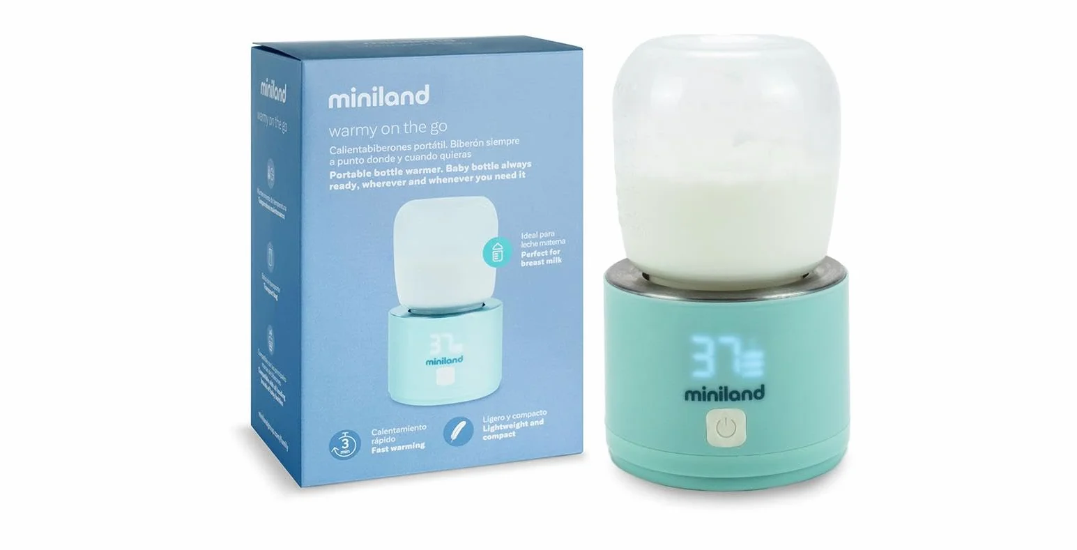 Miniland Calienta Biberones Portátil, Ligero y Compacto, Incluye Adaptadores para Biberones y Cable de Carga, Ideal para Viajes y Paseo, Accesorios de Alimentación | Warmy On the Go