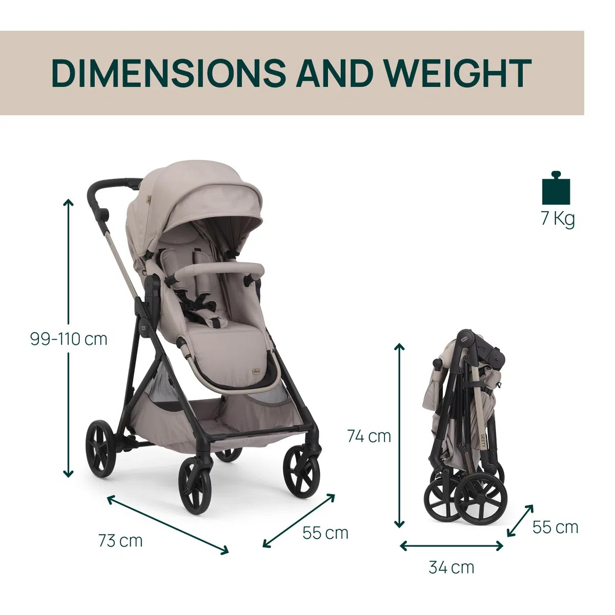 Chicco Cochecito Seety, Cochecito Ligero y Compacto De 0 Meses a 4 Años, Capacidad Máxima 22 kg, Cochecito Plegable,Respaldo Reclinable,Cierre Automático con 1 Movimiento, Capota Parasol y Cubrelluvia