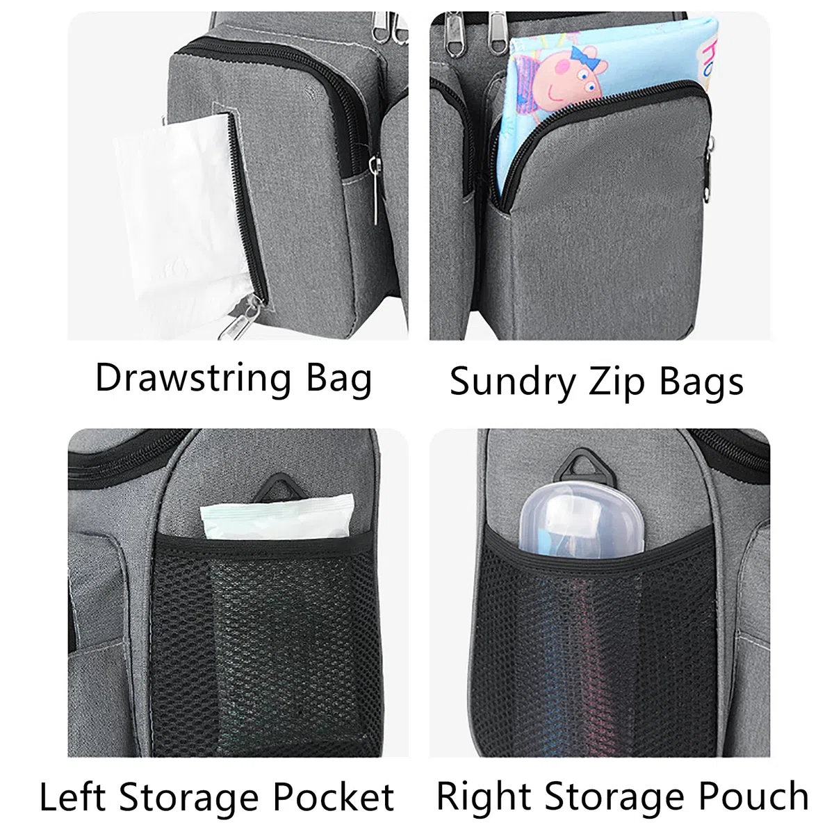 Organizador Multifuncional para Cochecito de Bebé,Correa de Hombro Ajustable,Gran Capacidad para Artículos Esenciales del Bebé,Ajuste Universal para Todos los(2411-Black)
