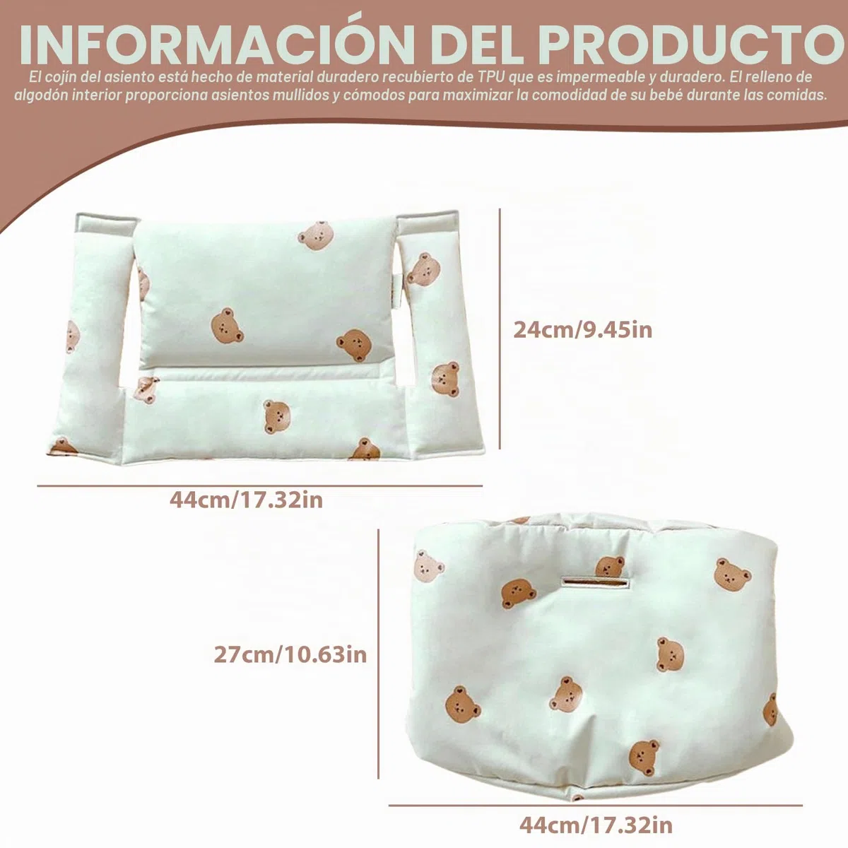 Cojín para trona Stokke Tripp Trapp: cojín para trona de bebé impermeable de 2 piezas, cojín para trona suave y extraíble para bebés, fácil de limpiar, fácil de pegar