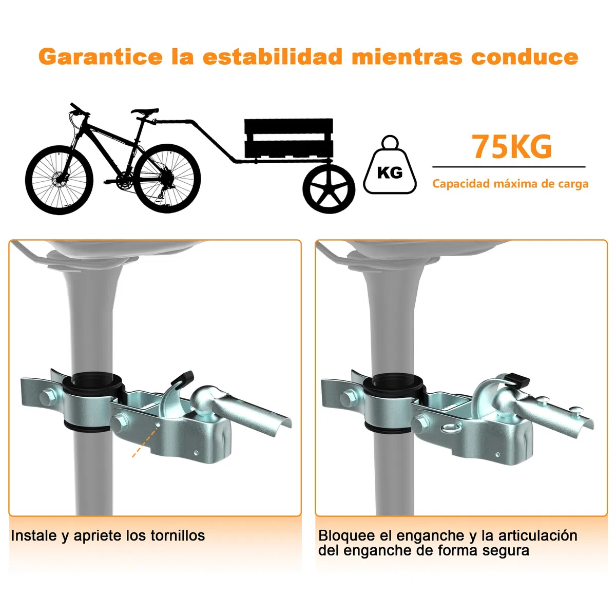 Enganche de Remolque para Bicicleta de Hierro Galvanizado, Conector de Remolque de Carga Universal para Cualquier Tija, para Transporte de Comestibles y Equipo de Camping