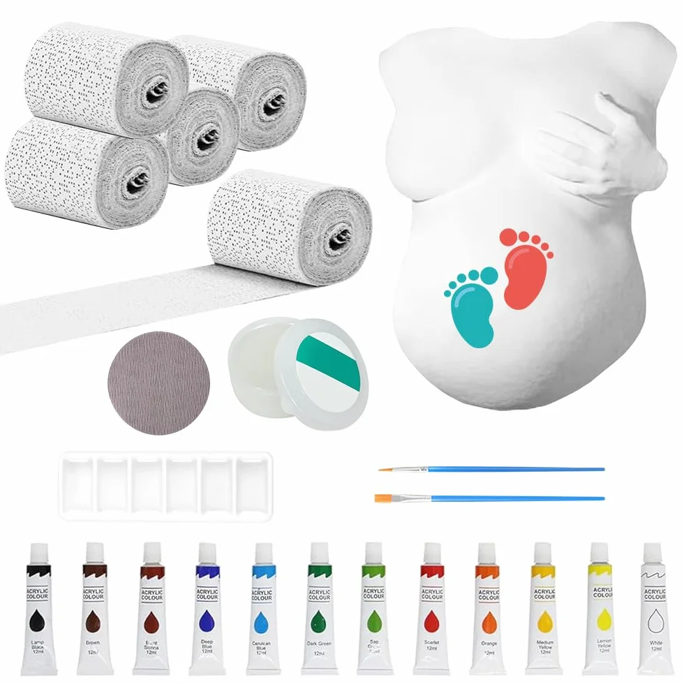 Set De Impresión De Yeso Para El Vientre De Bebé, Kit 3d De Vientre De Embarazada Con Vendas De Yeso, 12 Pinturas Acrílicas Y Mucho Más, Seguro, Rápido Y Fácil, Molde Tripa Embarazada