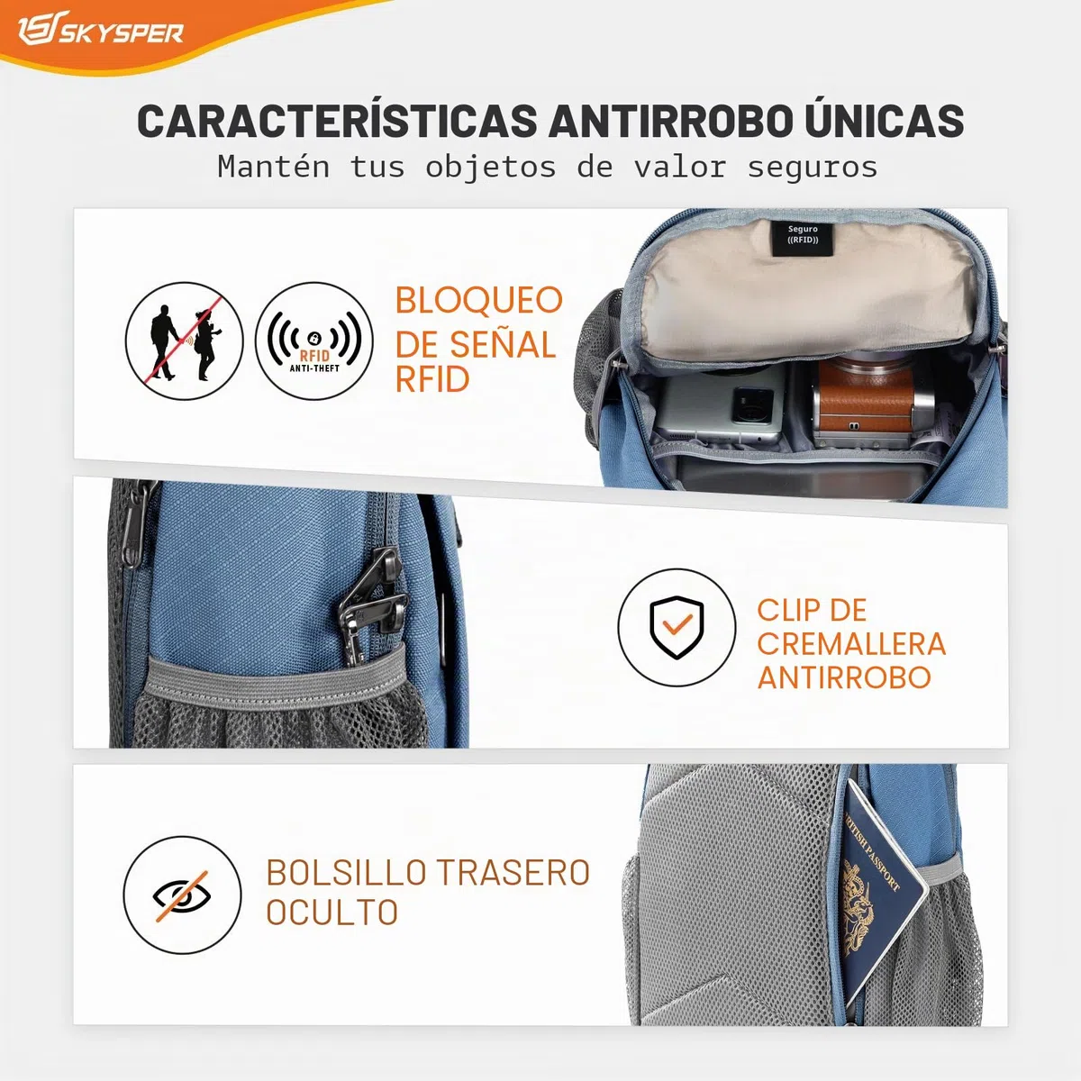 SKYSPER Bolso Hombre de Pecho Bandolera Bolsos de hombro Antirrobo Crossbody Sling Bag para Hombres y Mujeres, Ideal para Viaje y Deporte