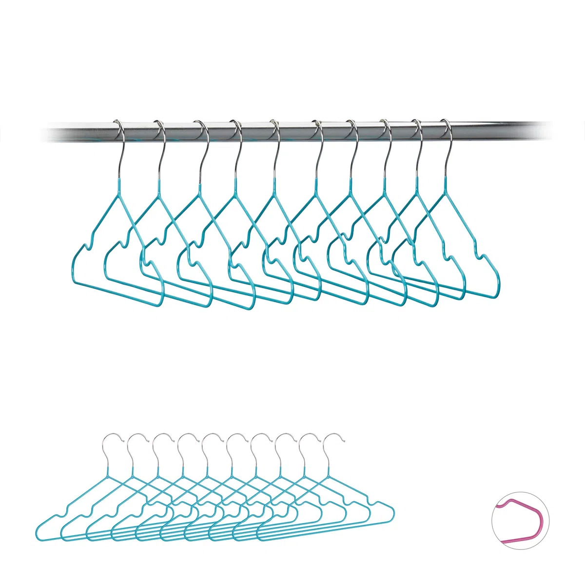 Relaxdays Pack de 20 Perchas Bebé Antideslizantes, Metal, Turquesa, 30 cm