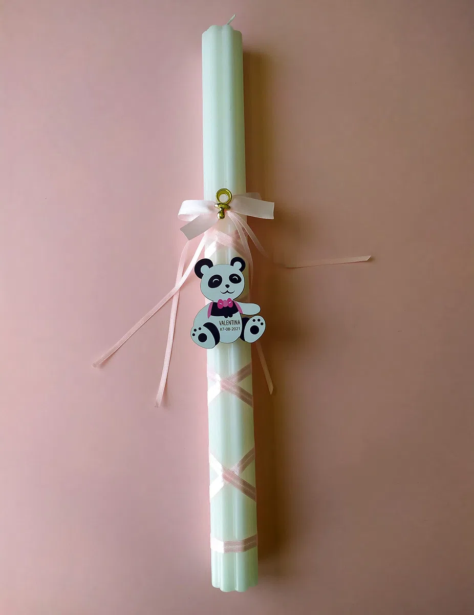 Vela de bautizo NIÑA modelo oso panda PERSONALIZADO con NOMBRE y FECHA