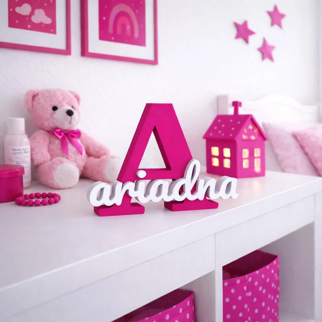 Inicial Personalizada con Nombre en 3D | Decoración Hogar y Eventos | Letras Personalizadas de PLA | Regalo Original para Nacimiento, Comunión y Decoración de Hogar y Eventos (Fucsia)