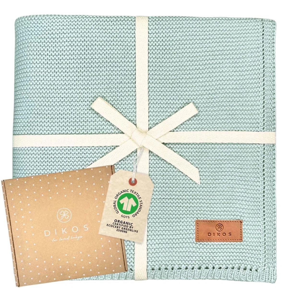 DIKOS Manta Bebé 100% algodón orgánico Gots | Mantita Bebé Necién Nacido | Manta de Punto para Niño y Niña | Accesorios para Bebes | Arrullo Bebe Recien Nacido Regalos Canastilla (Menta)