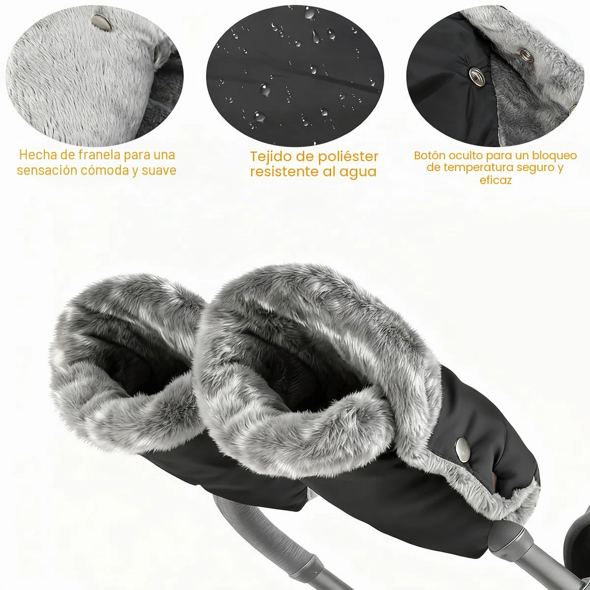 Guantes Carrito Bebé, Guantes Carro Bebe Inviernocon Forro de Felpa Interior, Invierno Protege Manos Guantes, Impermeable y Cortaviento Todos los Cochecitos Bicicleta Silla de Ruedas