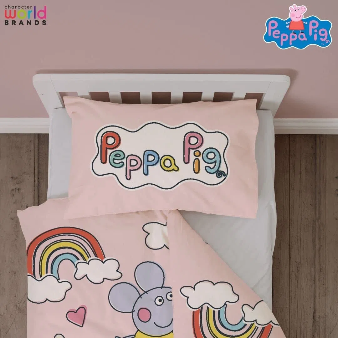 Character World Peppa Pig - Juego de Funda de edredón Oficial para Cuna Infantil | Diseño Divertido Reversible de 2 Caras para niños con Funda de Almohada a Juego | polialgodón