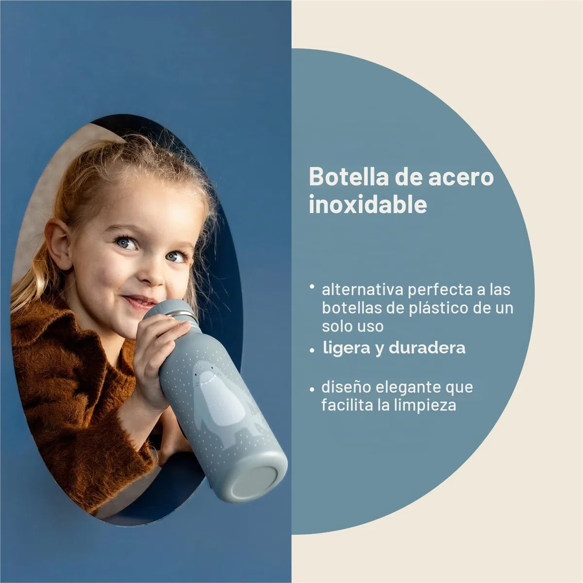 Trixie Baby Trixie – Botella para niños de acero inoxidable 500 ml – Mr. Tiburón