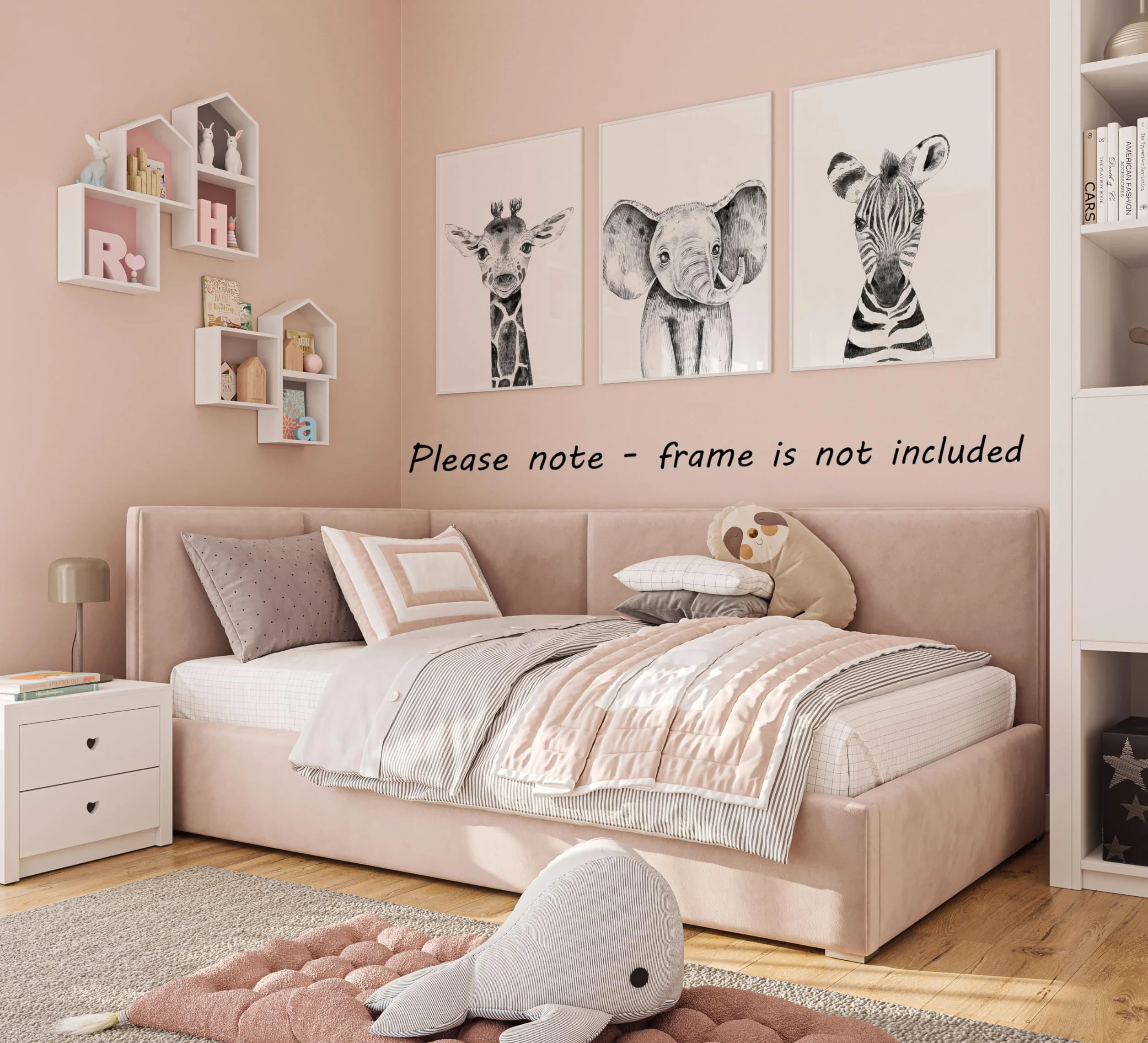 Eviepops Prints Animales del Safari Set de 3 Láminas Sin Marco para Habitación de Niño o Niña, Pósters de Arte de Pared para Decoración de Dormitorio, Negro Blanco, Jirafa Elefante Cebra (A3)
