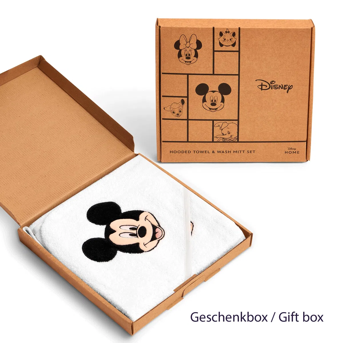 Disney Home Mickey Mouse - Juego de Toallas con Capucha absorbentes con Certificado Oeko-Tex, 2 Piezas, Toalla con Capucha de 80 x 80 cm, manopla de 15 x 20 cm