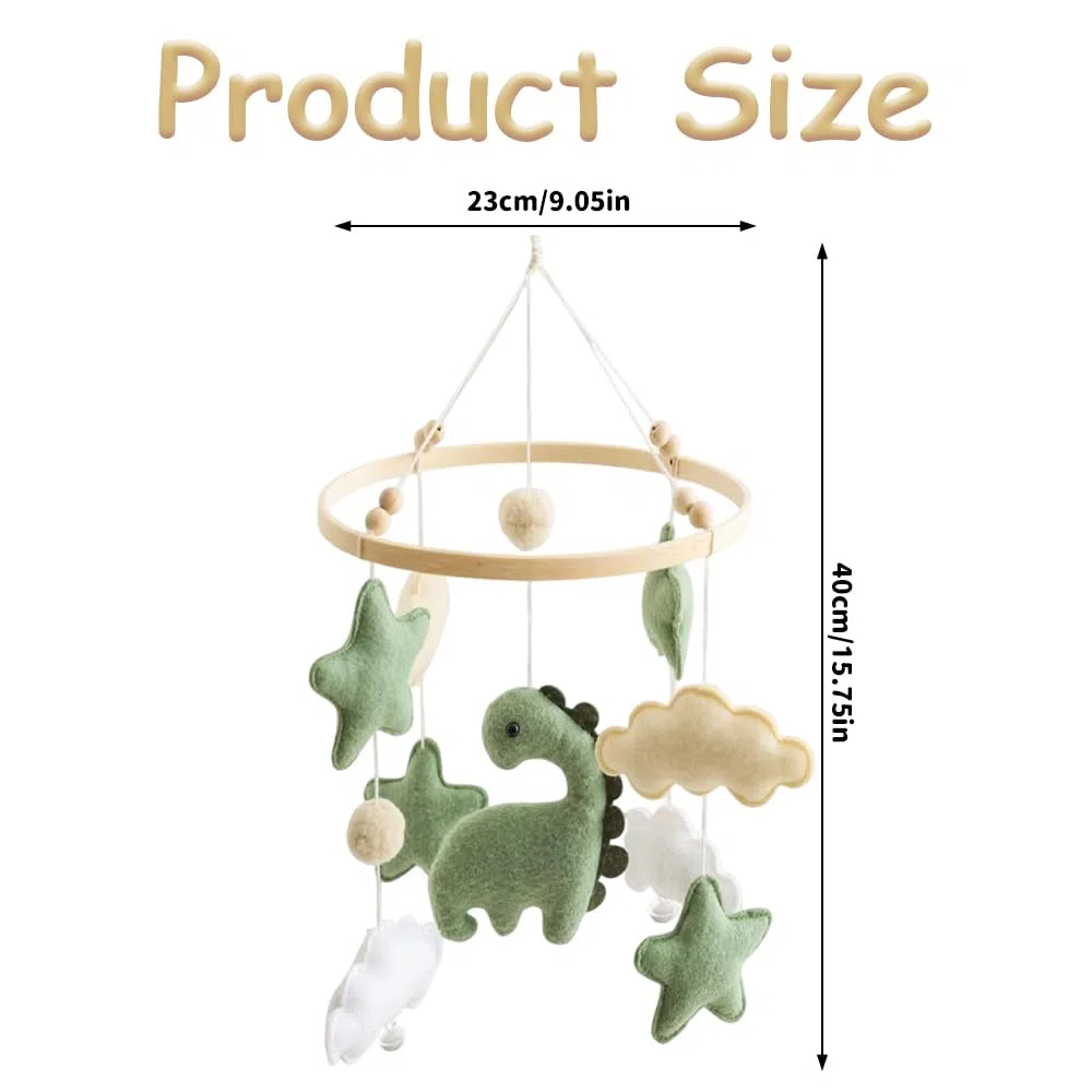 Movil Cuna Bebé de Madera con Dinosaurios, Estrellas y Nubes en Fieltro, Decoración Colgante para Habitación Infantil, Regalo