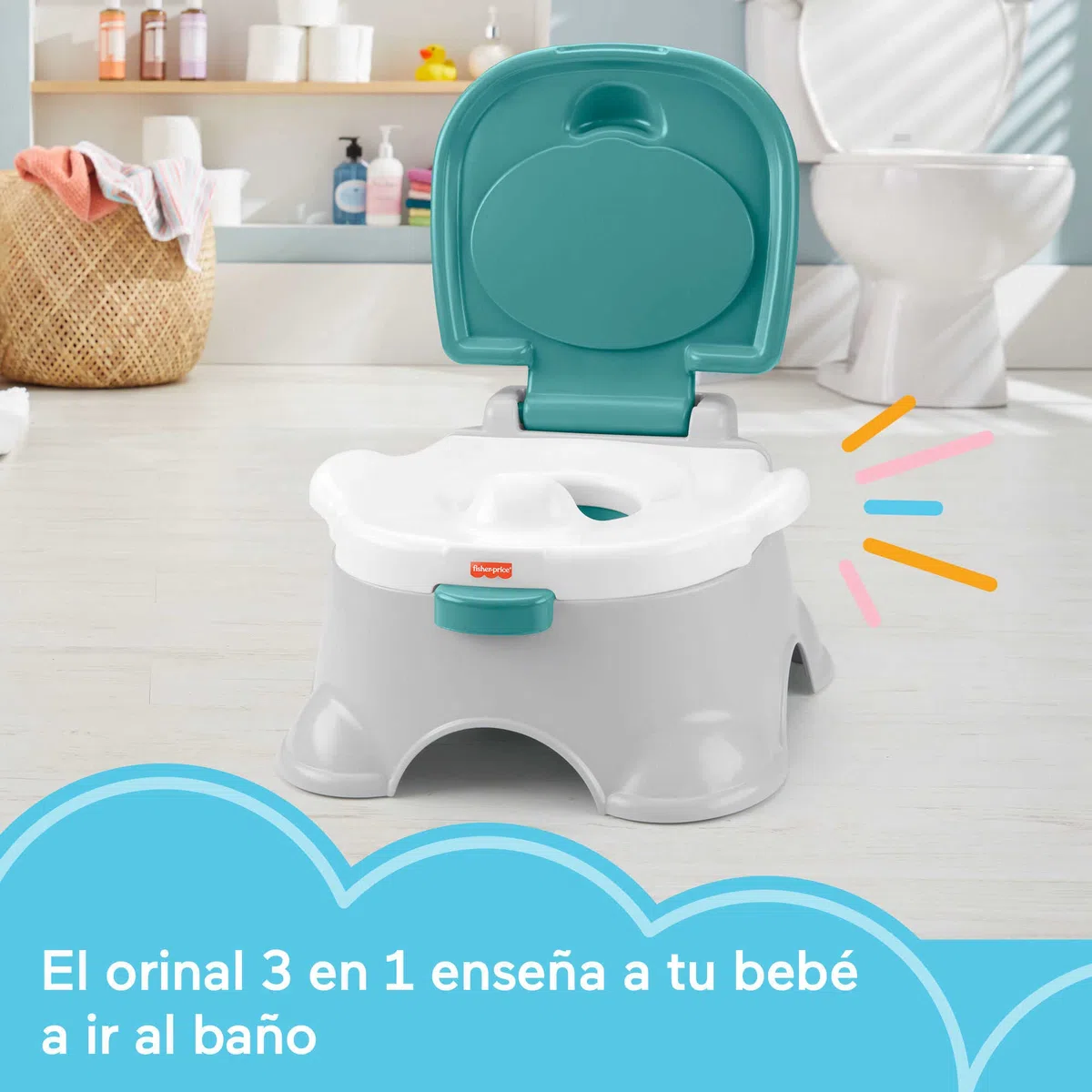 Fisher-Price Orinal 3 en 1, aprende a IR al baño con Diferentes Niveles, bebés +1 año (Mattel HPY87)