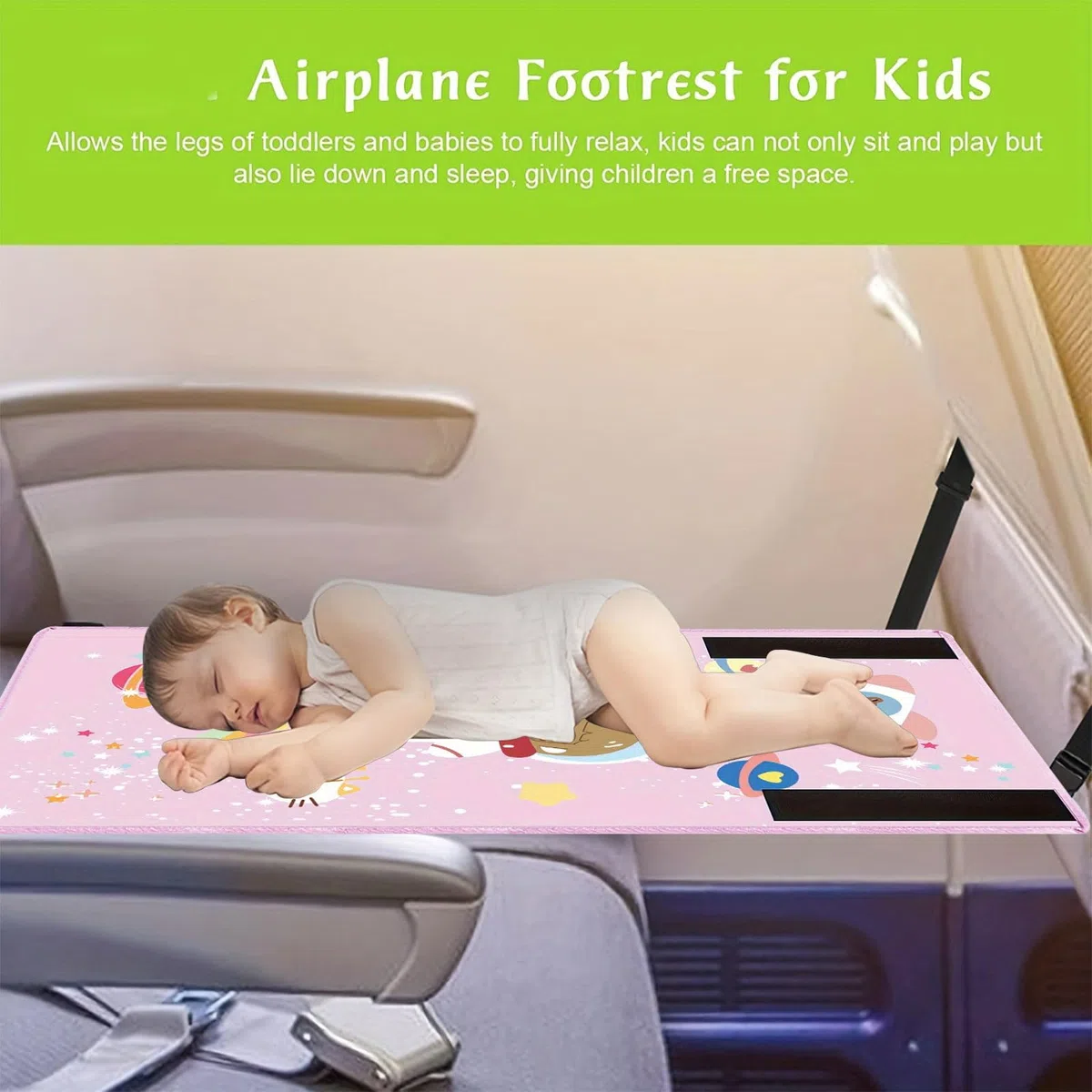 Reposapiés de Avión para Niños,Extensores de Asientos para Aviones Cama de Viaje Portátil para Niños Extensión de Asiento de Avión Plegable Accesorios de Viaje en Avión,79 x 44 cm (Rosa)