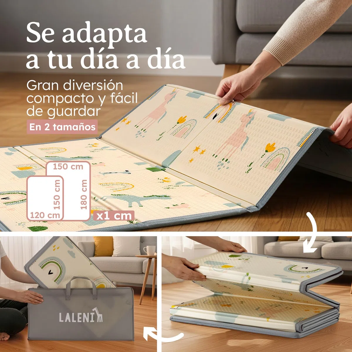 Laleni Tapete Actividades Bebe 120x150x1cm - Alfombra Bebe Acolchada Plegable Impermeable - Alfombra Juegos Bebe para Interiores y Exteriores - Colchoneta Bebe Suelo con Arcoiris
