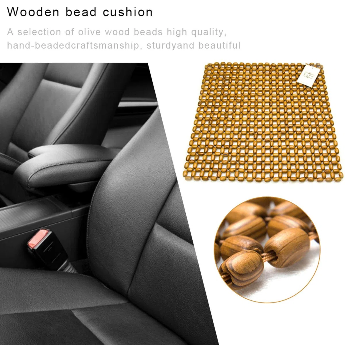 Cojín de asiento con perlas de madera, cojín de asiento de bolas de madera, masaje para asiento de coche, 43,5 x 43 cm