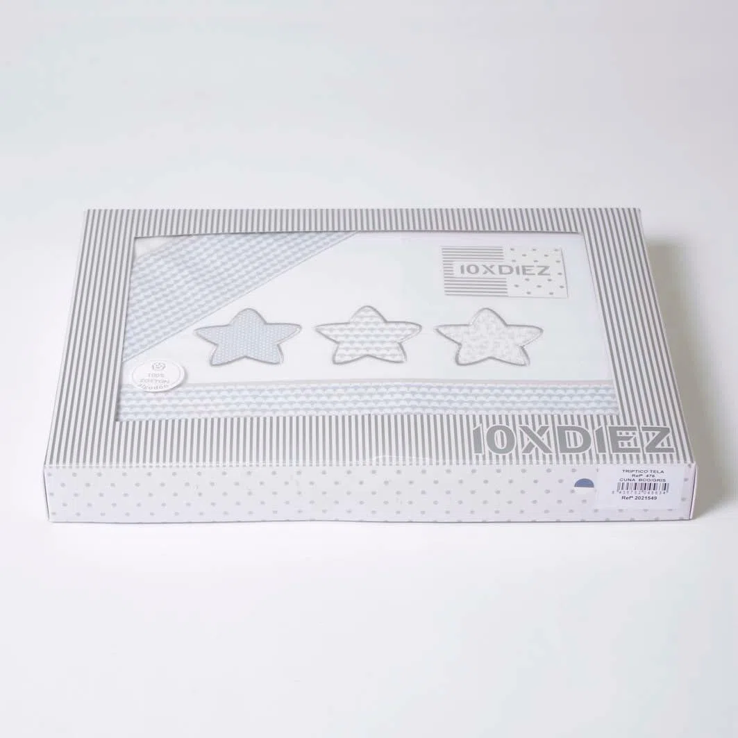 10XDIEZ Juego de sábanas Cuna Franela Estrellas 476 Blanco/Gris (Gris Claro - Cuna)