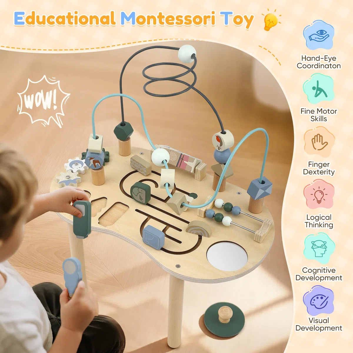 Mesa de actividades de madera para niños, juguete Montessori 7 en 1, mesa de juegos a partir de 3 años, centro de actividades para bebés, regalo para niñas y niños