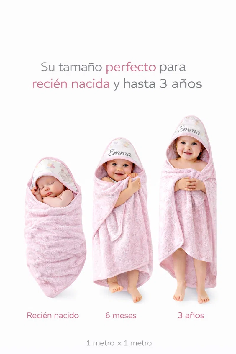 Capa de Baño para Bebe Personalizada 0 a 3 Años Toalla Recien Nacido 100% Algodon con Capucha Personalizada Comoda Suave para Cuidado de la Piel para Piscina Rosa + Regalo Baby Shower Niña/o