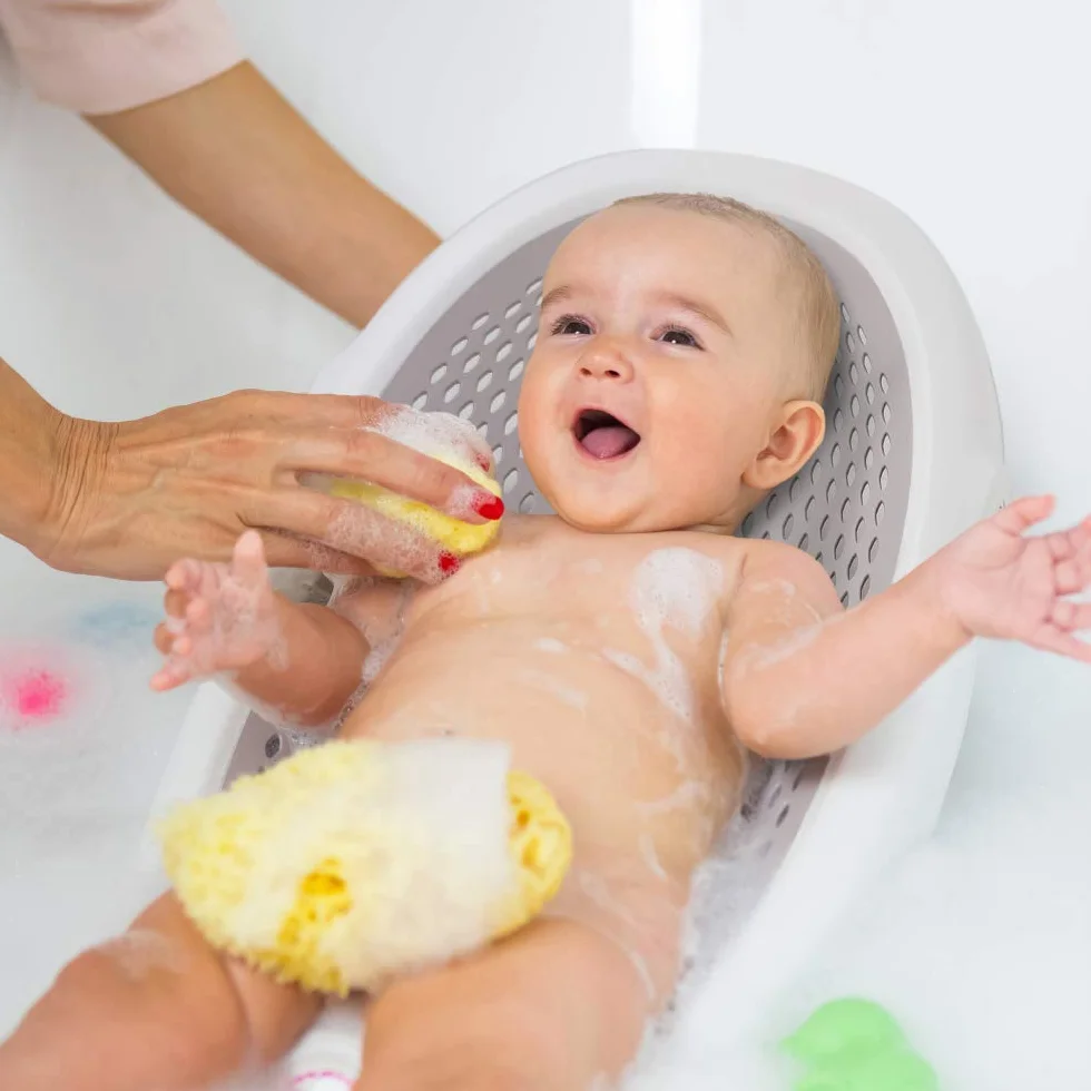 Hamaca de baño Jelly - Materiales no tóxicos - Base antideslizante con sistema de bloqueo - Plegable, ideal para usar en bañeras - para recién nacidos y bebés - Rosa
