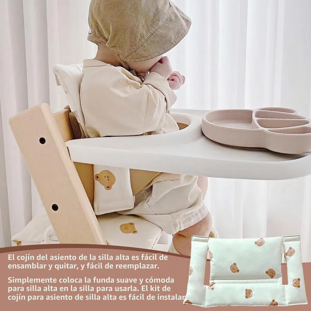 Cojín para trona Stokke Tripp Trapp: cojín para trona de bebé impermeable de 2 piezas, cojín para trona suave y extraíble para bebés, fácil de limpiar, fácil de pegar